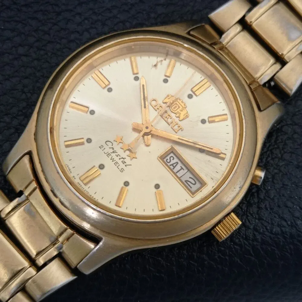 Vintage 1983 Orient Automatic Mens Gold Watch W/daydate & Gold accents